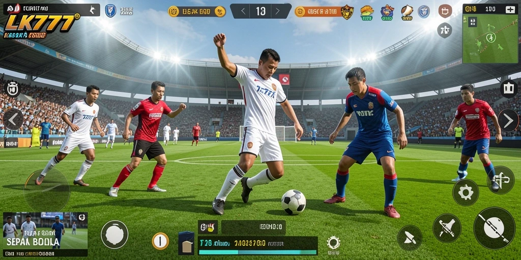 Tampilan gameplay yang realistis dalam permainan sepak bola.