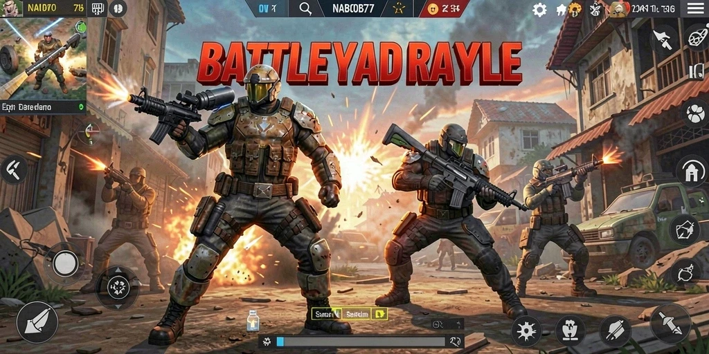 Tangkapan layar gameplay NABOB77 menampilkan aksi seru dalam pertempuran Battle Royale.