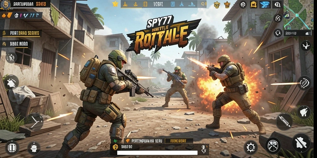 Tampilan gameplay SPY77 dengan pertempuran seru dalam mode Battle Royale.