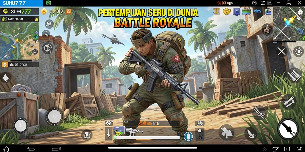 Screenshot gameplay <strong>SUHU777</strong> yang menunjukkan pertempuran strategis di arena Battle Royale.