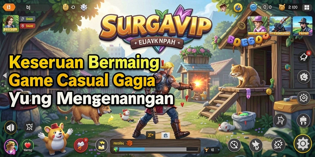 Tampilan gameplay SURGAVIP yang ceria dan menggugah semangat.