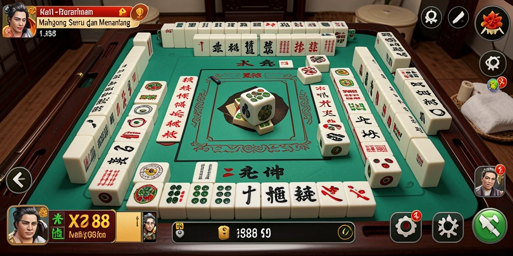 Tampilan gameplay X88 dengan ubin Mahjong yang berwarna-warni dan menarik.